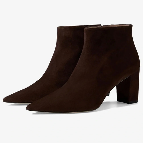 Stuart Weitzman Stuart 75 Zip Suede Bootie Brown Sz 6.5 - Picture 1 of 13